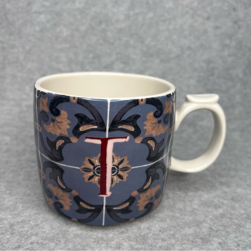 Anthropologie Mezze Monogram Coffee Tea Mug Letter T Glazed Stoneware 16.2 oz